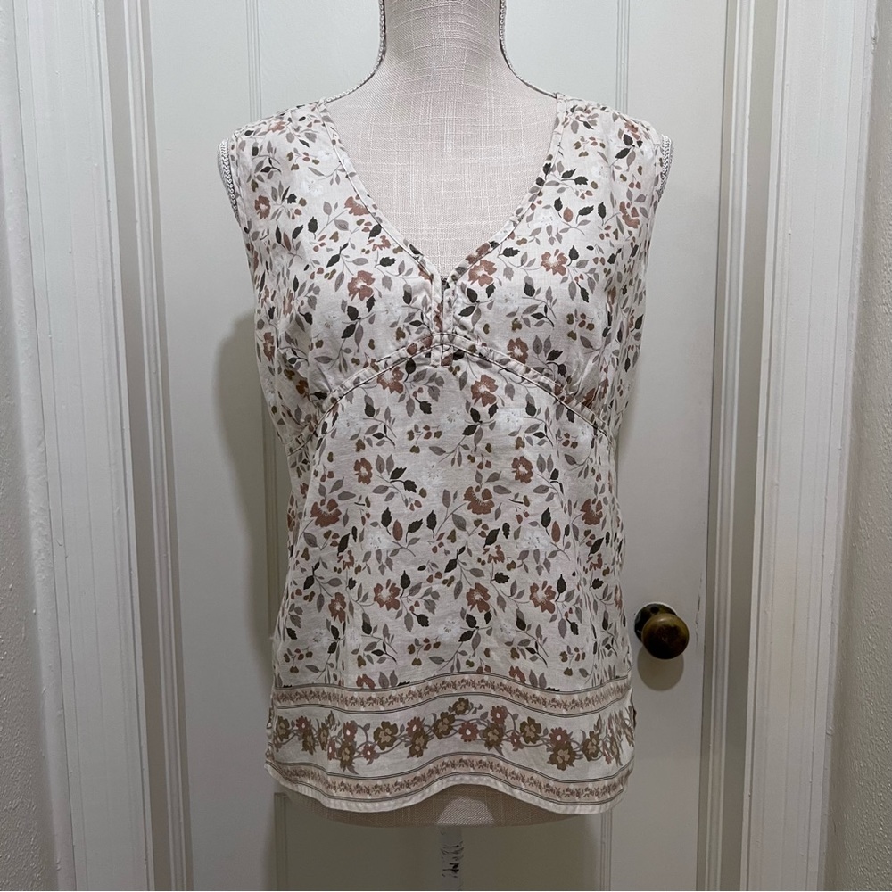 Old Navy Y2K Vintage Summer 2004 Sleeveless Linen Blouse Autumn Floral Sz Large